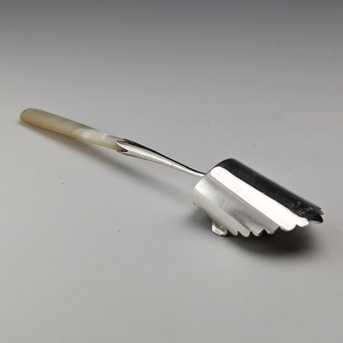 1911 British antique white mother-of-pearl handle sterling silver tea caddy spoon William Henry Leather